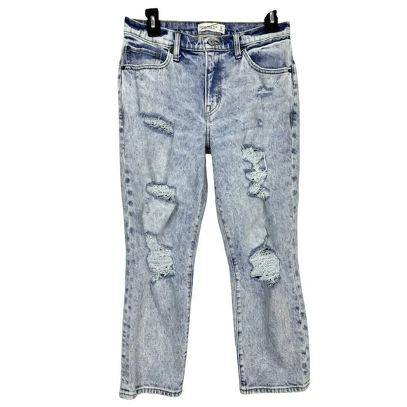 Abercrombie & Fitch Jeans 27/4 Short Acid Wash Distressed Mid Rise Boyfriend Y2K - Picture 1 of 4